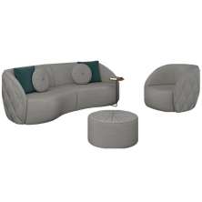 Conjunto Decorativo Sofá 288cm e Poltrona Clarke com Puff Round Veludo Cinza Claro G45 - Gran Belo