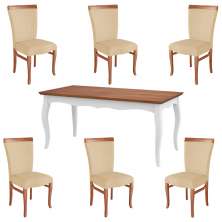 Conjunto Mesa Gallia 180cm com 6 Cadeiras Orfeu Poliéster Branco/Imbuía G42 - Gran Belo