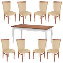 Conjunto Mesa Gallia 250cm com 8 Cadeiras Orfeu Poliéster Branco/Imbuía G42 - Gran Belo
