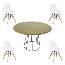 Conjunto Mesa de Jantar com 4 Cadeiras Garabit/Telaio Branco/Castanho G04 - Gran Belo