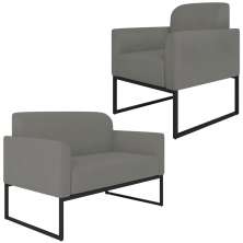 Conjunto Namoradeira e Poltrona Decorativa Isabella Base Industrial Suede Grafite/Preto G19 - Gran Belo