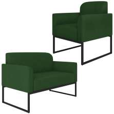 Conjunto Namoradeira e Poltrona Decorativa Isabella Base Industrial Suede Verde/Preto G19 - Gran Belo