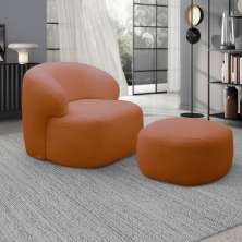 Conjunto Poltrona Base Fixa e Puff Decorativo Charlote Sala de Estar Bouclê Terracota G88 - Gran Belo
