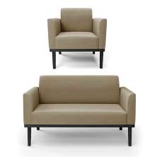 Conjunto Poltrona e Namoradeira Decorativa Isabella Pés Fixo em Madeira Preto Suede Nude G19 - Gran Belo