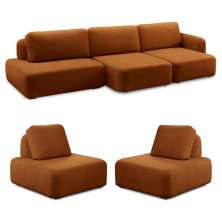 Conjunto Sala de Estar 1 Sofá Retrátil Modulado 282cm e 2 Poltronas Santiago Bouclê Terracota G89 - Gran Belo