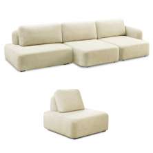 Conjunto Sala de Estar 1 Sofá Retrátil Modulado 312cm e 1 Poltrona Santiago Bouclê Off White G89 - Gran Belo