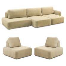 Conjunto Sala de Estar 1 Sofá Retrátil Modulado 312cm e 2 Poltronas Santiago Bouclê Bege G89 - Gran Belo