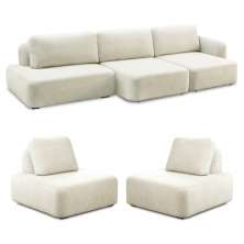 Conjunto Sala de Estar 1 Sofá Retrátil Modulado 342cm e 2 Poltronas Santiago Bouclê Branco G89 - Gran Belo