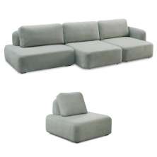 Conjunto Sala de Estar 1 Sofá Retrátil Modulado 372cm e 1 Poltrona Santiago Bouclê Cinza G89 - Gran Belo