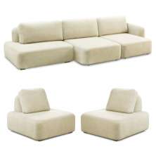 Conjunto Sala de Estar 1 Sofá Retrátil Modulado 402cm e 2 Poltronas Santiago Bouclê Off White G89 - Gran Belo