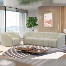Conjunto Sala de Estar Sofá 252cm 3 Lugares e Poltrona Adam Boucle Off White G45 - Gran Belo