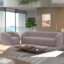 Conjunto Sala de Estar Sofá 252cm 3 Lugares e Poltrona Adam Veludo Rosê G45 - Gran Belo