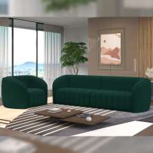 Conjunto Sala de Estar Sofá 252cm 3 Lugares e Poltrona Adam Veludo Verde G45 - Gran Belo