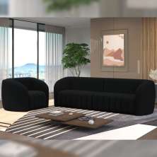 Conjunto Sala de Estar Sofá 292cm 4 Lugares e Poltrona Adam Veludo Preto G45 - Gran Belo