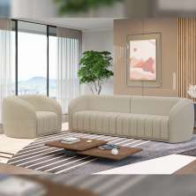 Conjunto Sala de Estar Sofá 332cm 4 Lugares e Poltrona Adam Boucle Bege G45 - Gran Belo