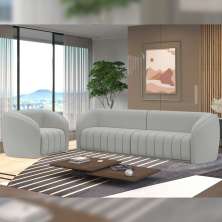 Conjunto Sala de Estar Sofá 332cm 4 Lugares e Poltrona Adam Veludo Cinza Claro G45 - Gran Belo