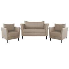 Conjunto Sofá 2 Lugares com 2 Poltronas Pés Palito Lubbock Couro Bege G58 - Gran Belo