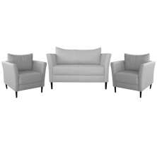 Conjunto Sofá 2 Lugares com 2 Poltronas Pés Palito Lubbock Couro Branco G58 - Gran Belo