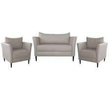 Conjunto Sofá 2 Lugares com 2 Poltronas Pés Palito Lubbock Couro Off White G58 - Gran Belo