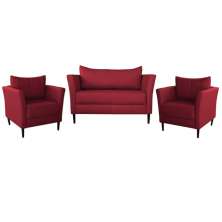 Conjunto Sofá 2 Lugares com 2 Poltronas Pés Palito Lubbock Couro Vermelho - Gran Belo