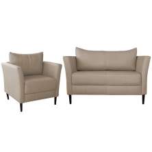 Conjunto Sofá 2 Lugares com Poltrona Pés Palito Lubbock Couro Bege G58 - Gran Belo