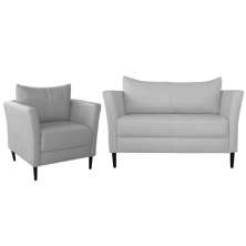 Conjunto Sofá 2 Lugares com Poltrona Pés Palito Lubbock Couro Branco G58 - Gran Belo