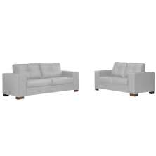 Conjunto Sofá Sala de Estar kenny Pés Madeira Couro Cinza G43 - Gran Belo
