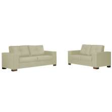 Conjunto Sofá Sala de Estar kenny Pés Madeira Couro Off White G43 - Gran Belo