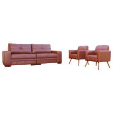 Conjunto de Sofá 4 Lugares Bipartido 280cm com 2 Poltronas Bia/Milano Couro Caramelo G58 - Gran Belo