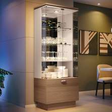 Cristaleira Decorativa Peggy com LED Nicho Adega Portas de Vidro Castanho/Off White G26 - Gran Belo