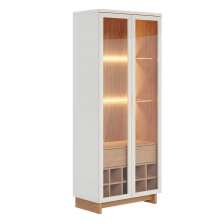Cristaleira Decorativa Tenerife Com Portas de Vidro e Adega LED MDF/MDP OffWhite/Freijó G73 - Gran Belo