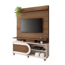 Home Theater Órbis TV até 55 Polegadas com Rodízios Castanho/Off White G26 - Hb Móveis