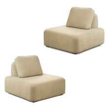 KIt 2 Poltronas Decorativas Santiago Sala de Estar Pés em Madeira Bouclê Bege G89 - Gran Belo