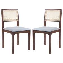 Kit 02 Cadeiras Sala de Jantar Madeira Maciça Nivea Tela Rattan Sextavano Linho Cinza/Amêndoa G55 - Gran Belo