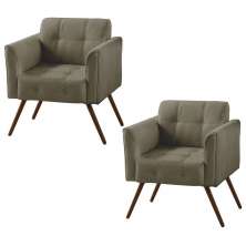 Kit 02 Poltronas Decorativa Bia Couro Cinza - Gran Belo