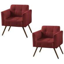 Kit 02 Poltronas Decorativa Bia Couro Vermelho - Gran Belo