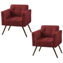Kit 02 Poltronas Decorativa Bia Couro Vermelho G58 - Gran Belo