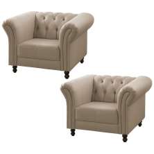 Kit 02 Poltronas Decorativa Maggiore Couro Bege 66 G58 - Gran Belo