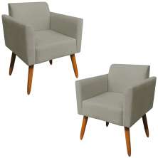 Kit 02 Poltronas Decorativas Isabella Pés Palito Madeira Suede Nude G19 - Gran Belo