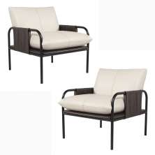 Kit 02 Poltronas Decorativas Pablo Couro OffWhite/Café G34 - Gran Belo