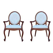 Kit 02 Poltronas Decorativas Sala de Estar Base Madeira Maciça Adrie Sarja Bege/Imbuia G36 - Gran Belo