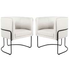 Kit 02 Poltronas Decorativas Sala de Estar Base de Aço Preto Nix Linho Creme - Gran Belo