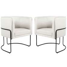 Kit 02 Poltronas Decorativas Sala de Estar Base de Aço Preto Nix Linho Creme - Gran Belo