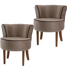 Kit 02 Poltronas Decorativas Sala de Estar Base de Madeira Ayla Veludo Marrom Claro G15 - Gran Belo