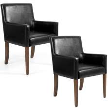 Kit 02 Poltronas Decorativas Sala de Estar Base de Madeira Liverpool PU Sintético Preto G15 - Gran Belo
