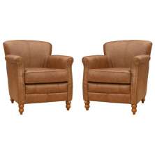 Kit 02 Poltronas Decorativas Sala de Estar Brunei Pés Madeira Couro Mel G58 - Gran Belo