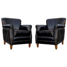 Kit 02 Poltronas Decorativas Sala de Estar Brunei Pés Madeira Couro Preto G58 - Gran Belo