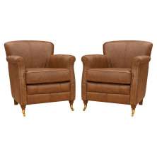 Kit 02 Poltronas Decorativas Sala de Estar Brunei Pés Príncipe Couro Mel G58 - Gran Belo