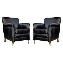 Kit 02 Poltronas Decorativas Sala de Estar Brunei Pés Príncipe Couro Preto G58 - Gran Belo