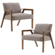 Kit 02 Poltronas Decorativas Sala de Estar Dux com Detalhe em PU Sintético Marrom G66 - Gran Belo